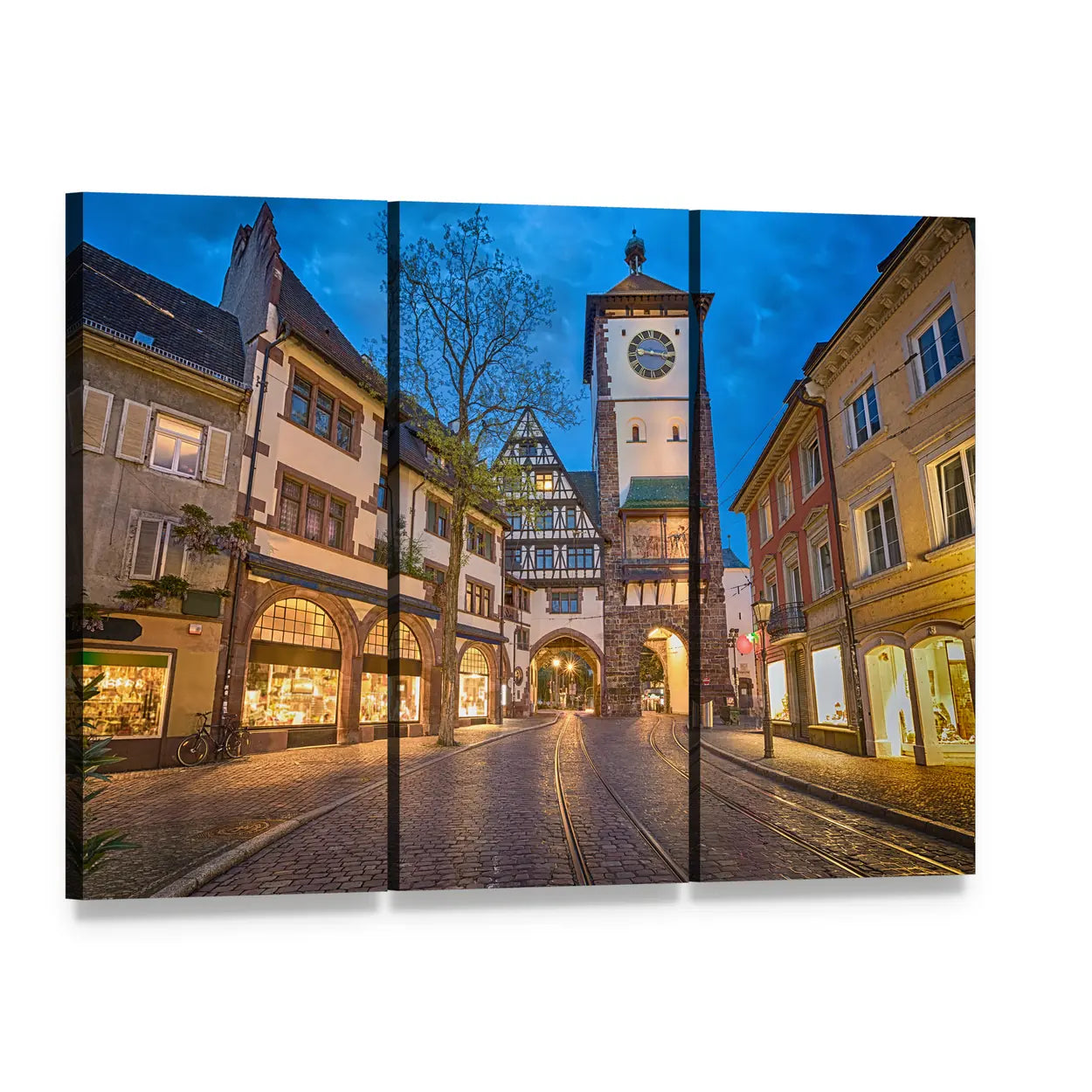 City Gate at Dusk Canvas Wall Art, 3 panel 3 Horizontal layout gallery wrapped canvas set, angled product view