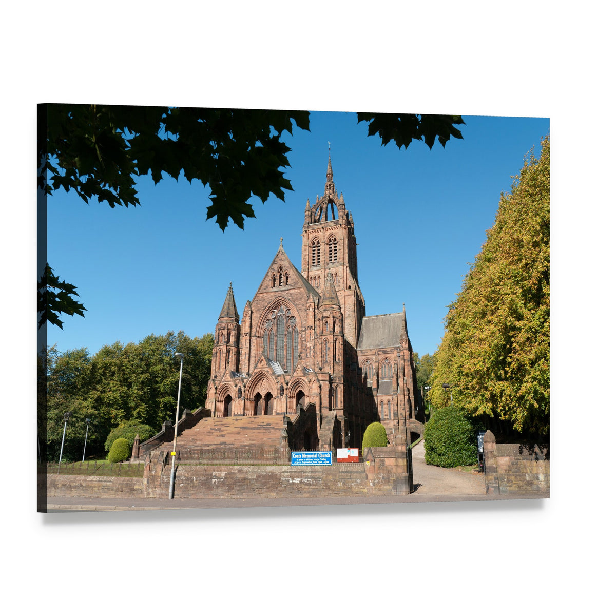 Thomas Coats Memorial Church Canvas Wall Art, single panel gallery wrapped canvas, angled product view