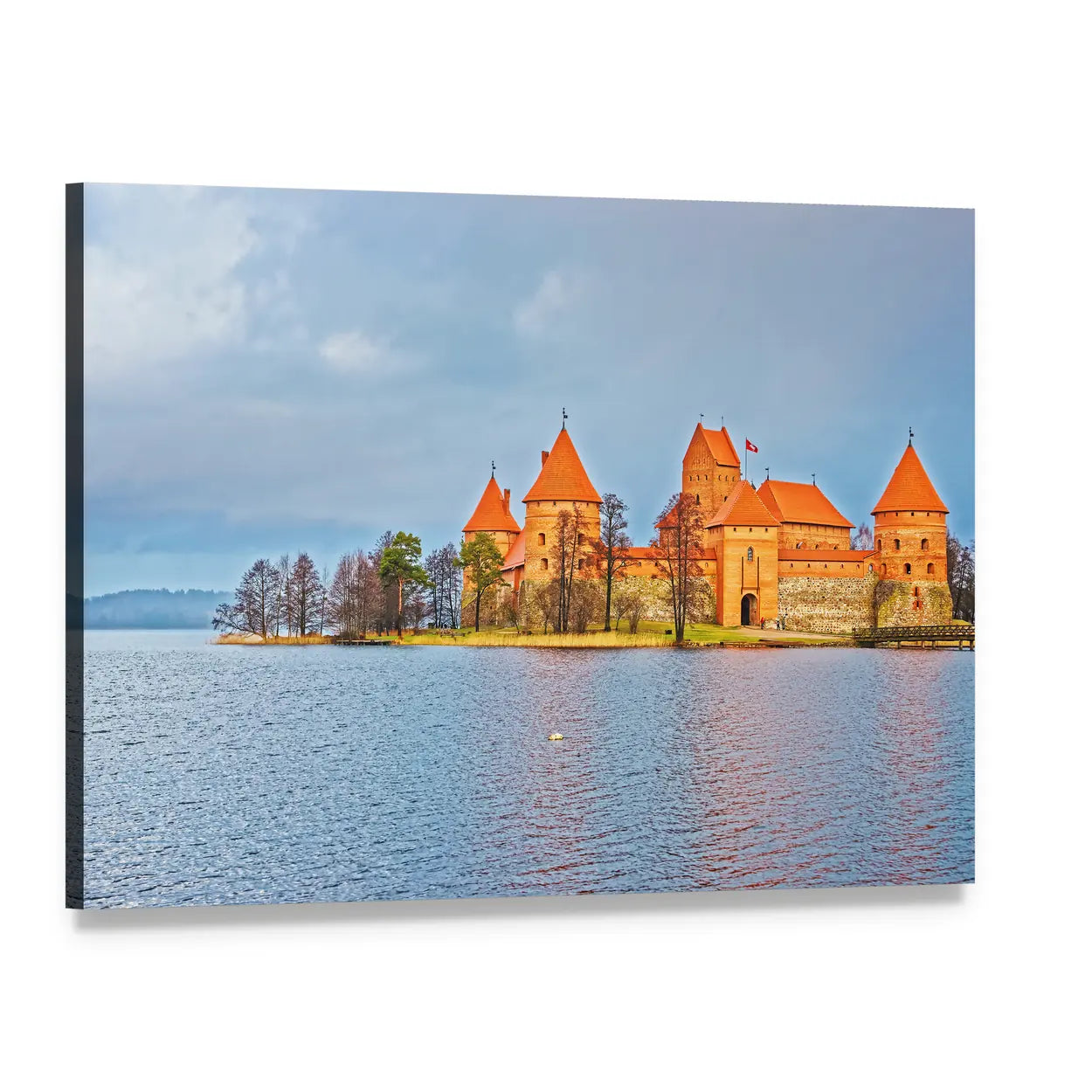 Trakai Island Castle at Galve Lake Canvas Wall Art, single panel gallery wrapped canvas, angled product view