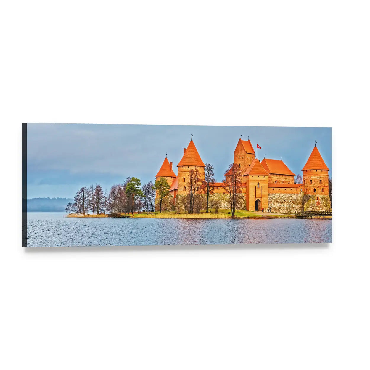 Trakai Island Castle at Galve Lake Panoramic Canvas Wall Art, single panel gallery wrapped canvas, angled product view