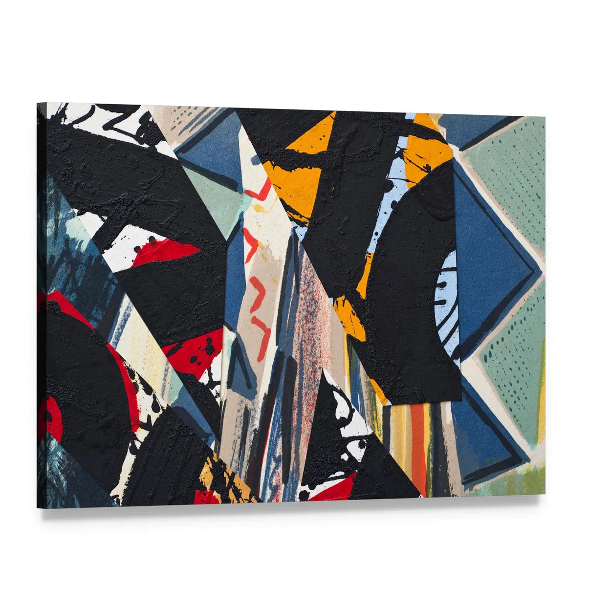 Hand-painted Paper Collage Abstract Canvas Wall Art, single panel gallery wrapped canvas, angled product view