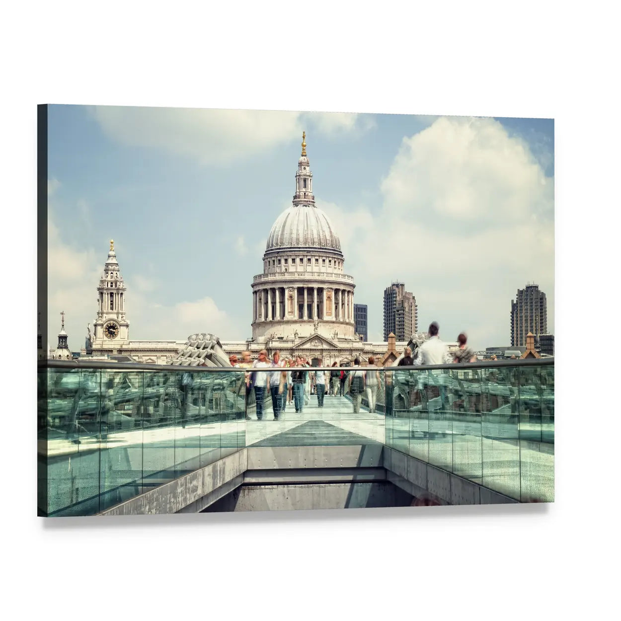 St Paul's Cathedral and Millennium Bridge Canvas Wall Art, single panel gallery wrapped canvas, angled product view