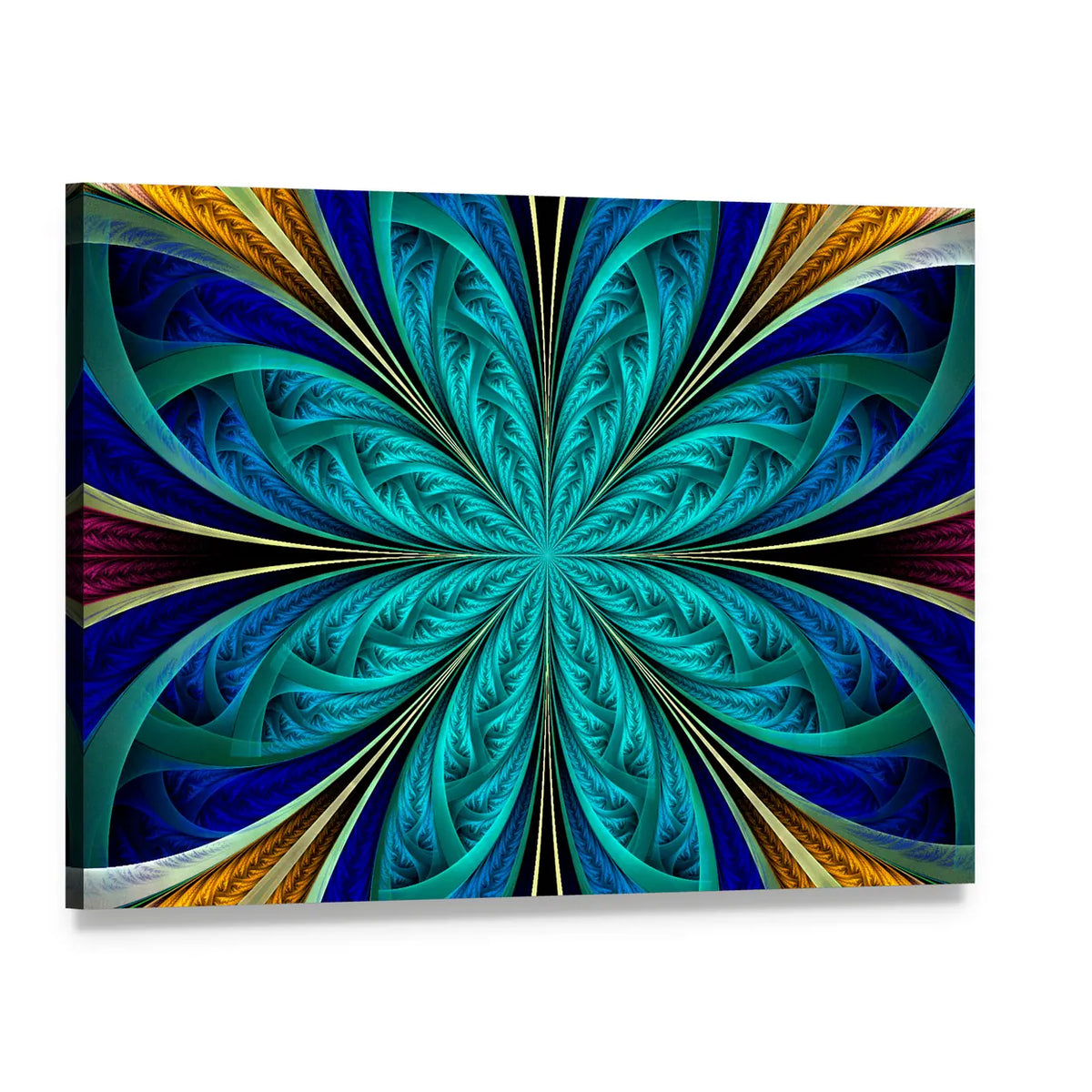 Multicolored Fractal Flower Canvas Wall Art, single panel gallery wrapped canvas, angled product view