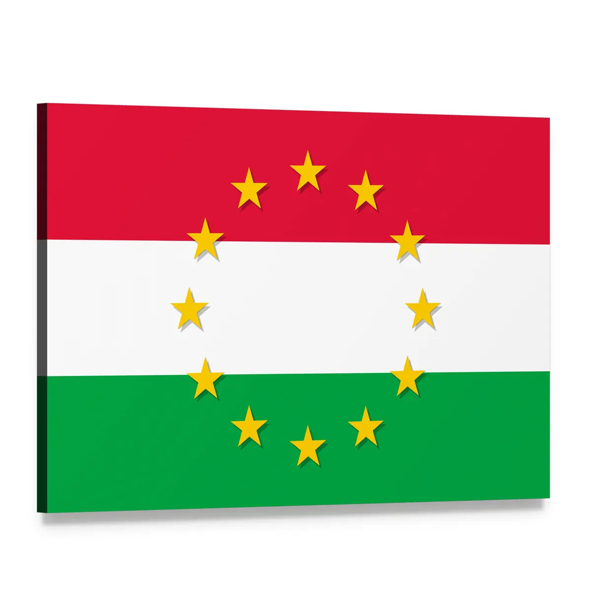 Hungarian Flag with European Union Stars Canvas Wall Art, single panel gallery wrapped canvas, angled product view