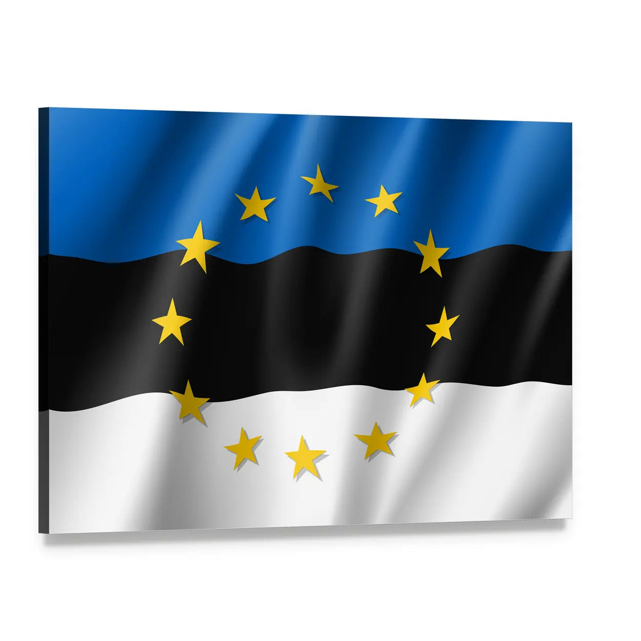 Waving Estonian Flag with Eu Stars Canvas Wall Art, single panel gallery wrapped canvas, angled product view