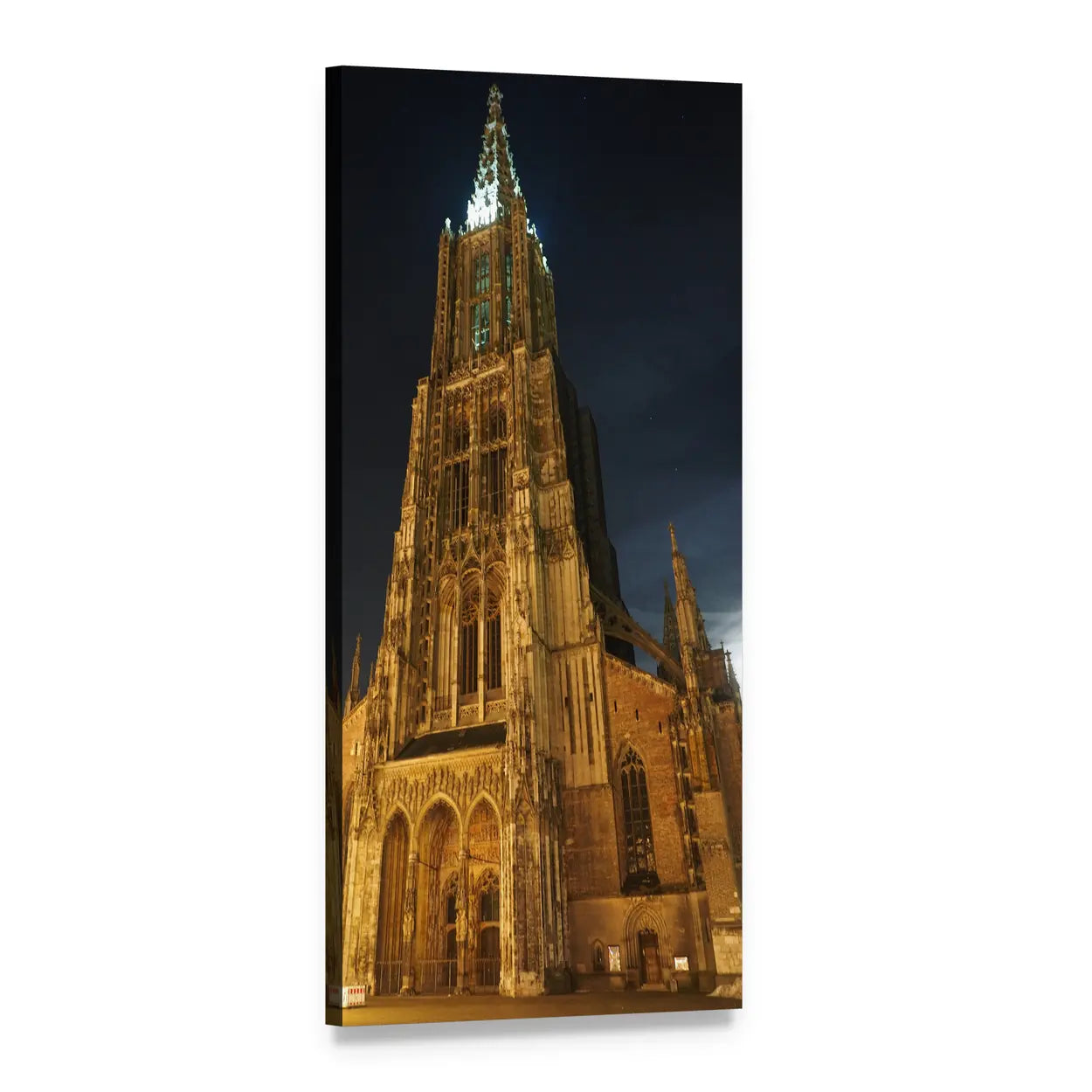 Ulmer Munster Cathedral with Christmas Lights Vertical Canvas Wall Art, 1 panel 1 Vertical layout gallery wrapped canvas set, angled product view