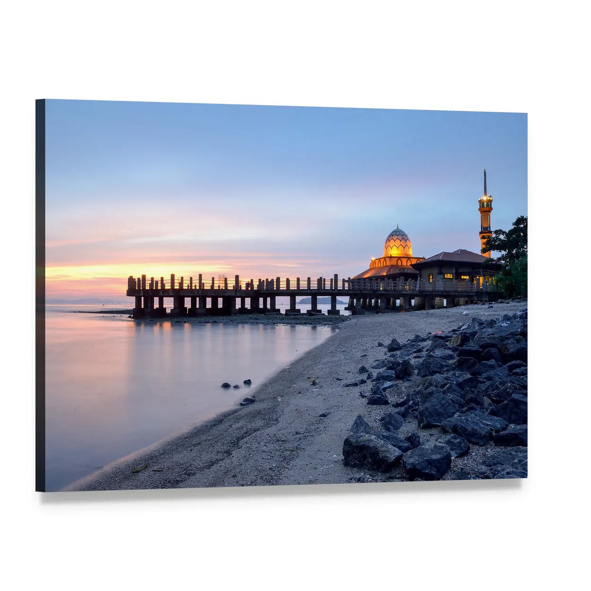 Al-hussein Mosque at Kuala Perlis Twilight Canvas Wall Art, single panel gallery wrapped canvas, angled product view