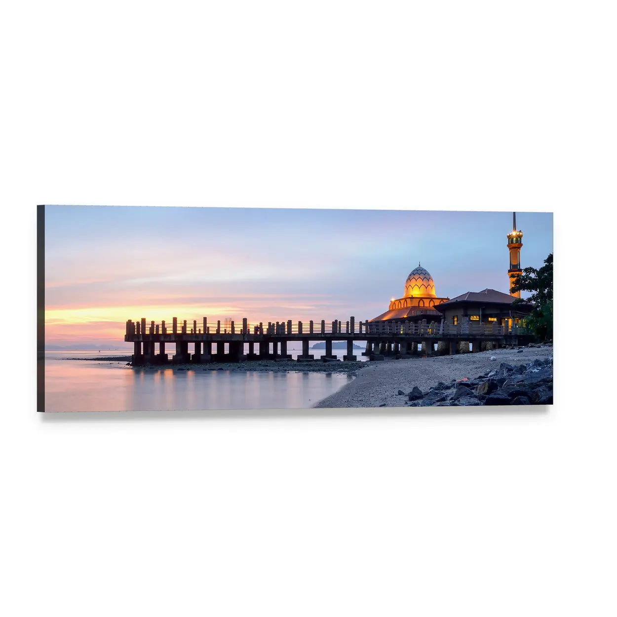 Al-hussein Mosque in Malaysia Panoramic Canvas Wall Art, single panel gallery wrapped canvas, angled product view
