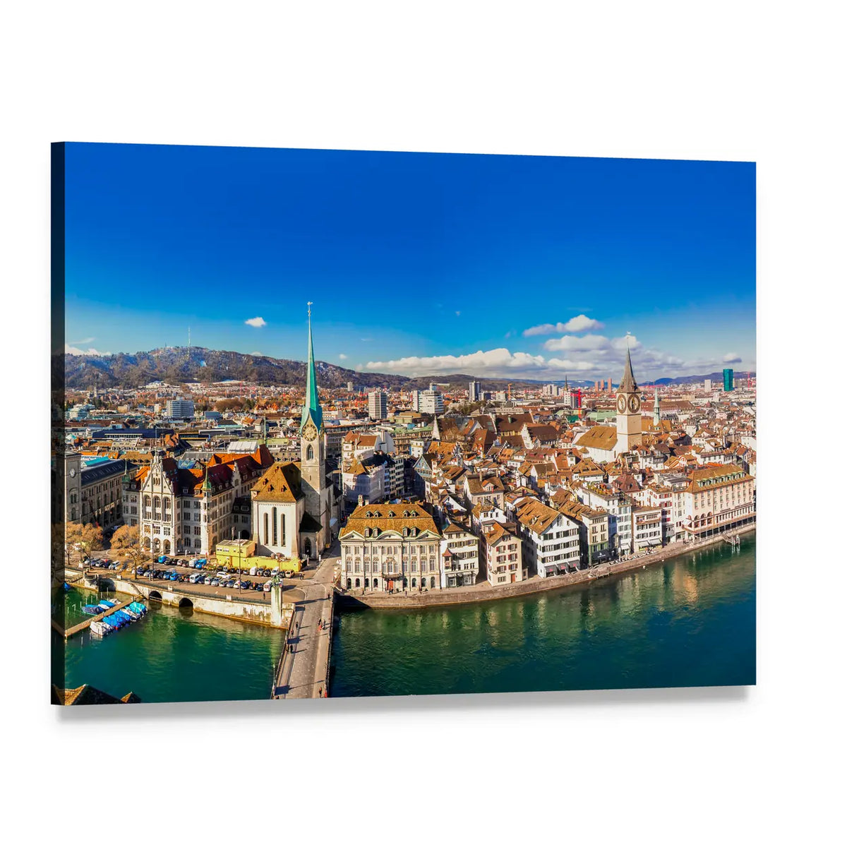 Historic Zurich City Canvas Wall Art, single panel gallery wrapped canvas, angled product view