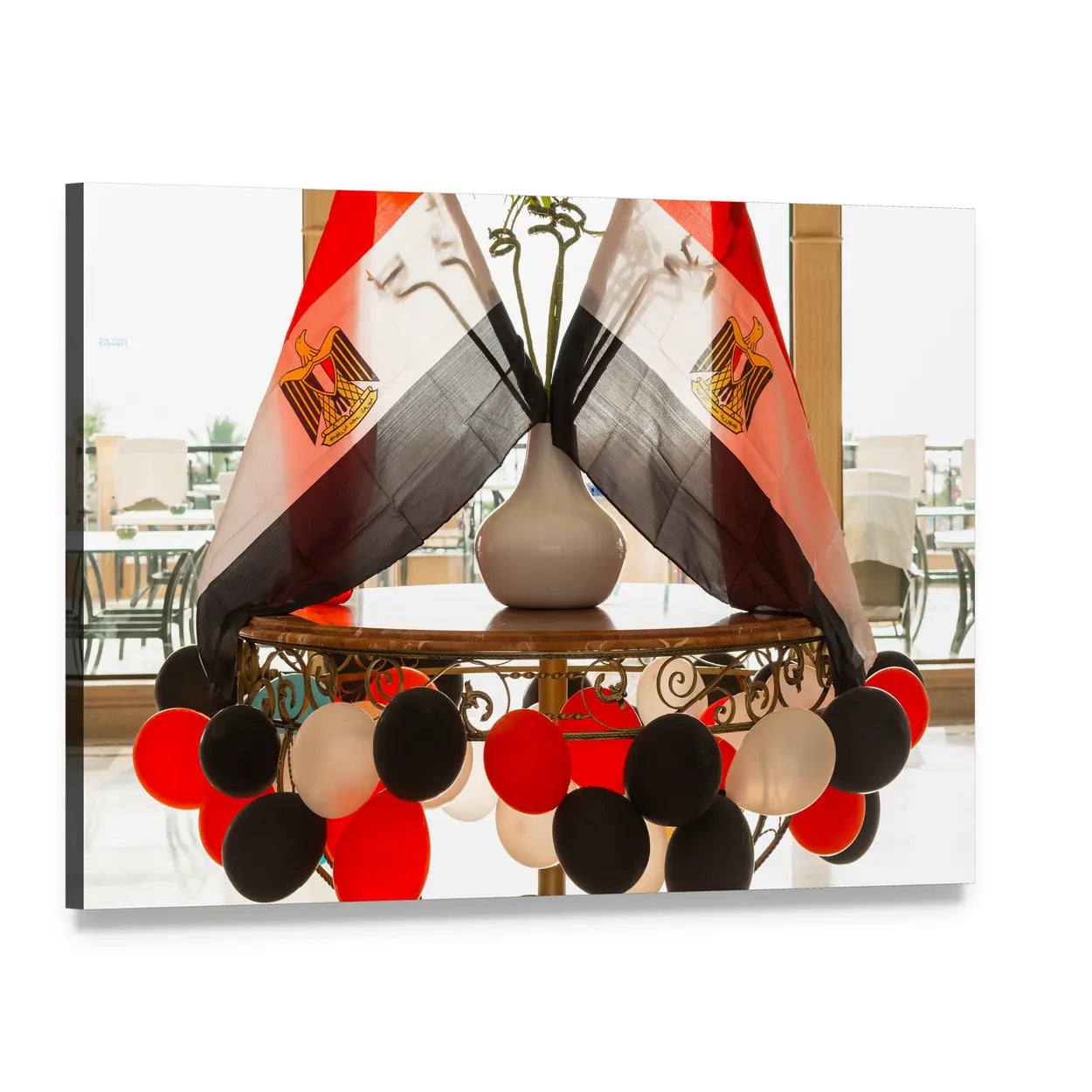 Egyptian Flags with Eagle of Saladin Canvas Wall Art, single panel gallery wrapped canvas, angled product view