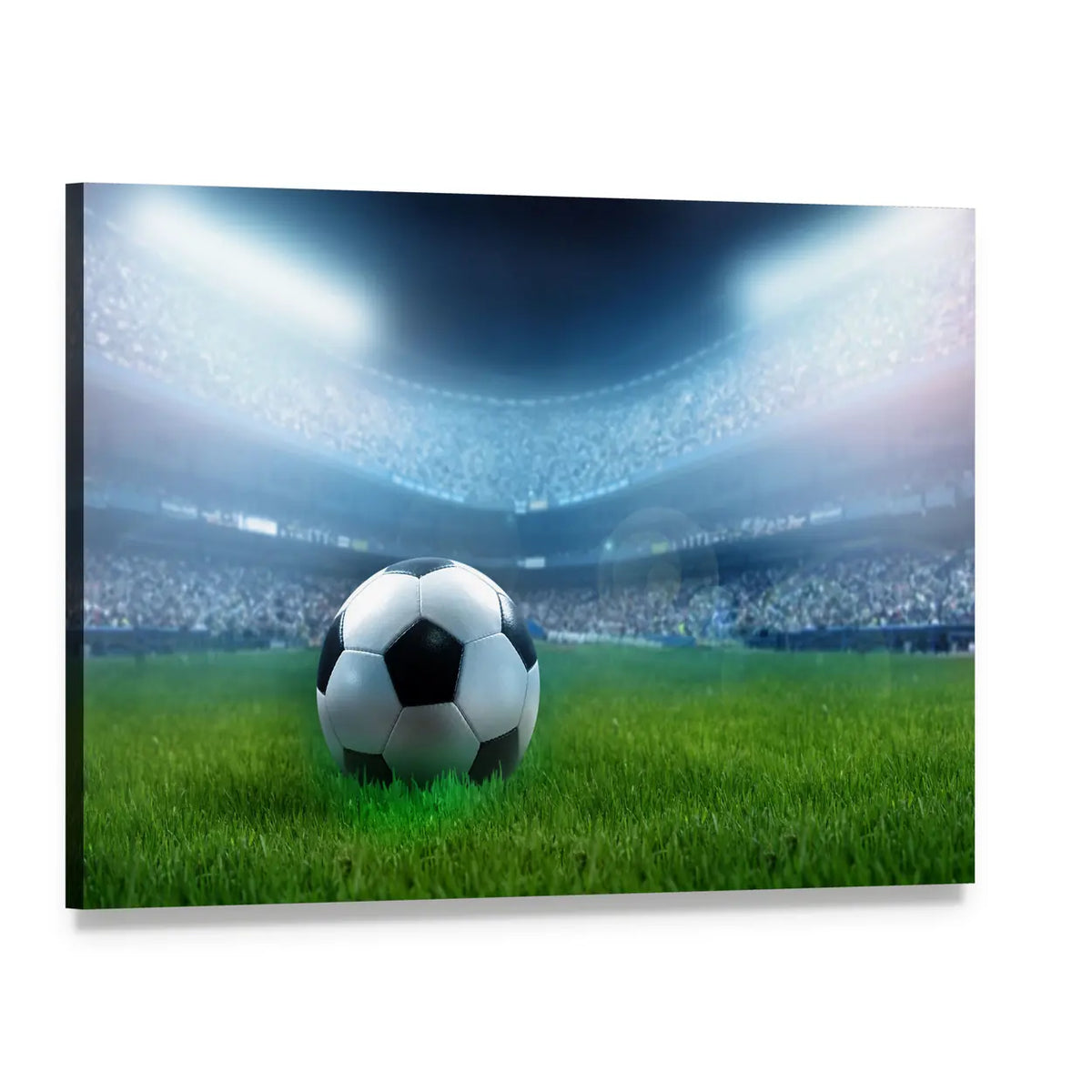 Close-up of Football Canvas Wall Art, single panel gallery wrapped canvas, angled product view