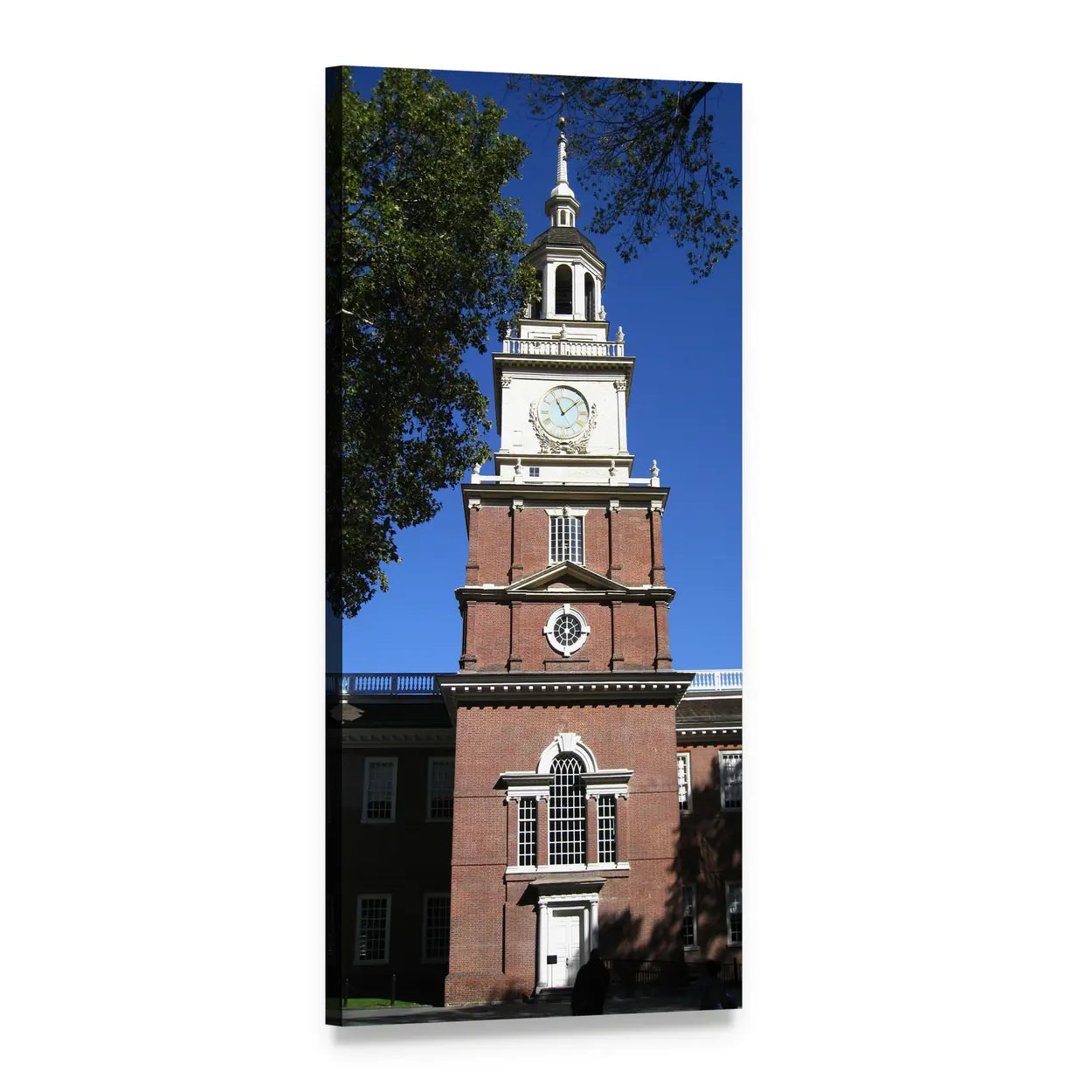 Independence Hall Red Brick Clock Tower, Pennsylvania Vertical Canvas Wall Art, 1 panel 1 Vertical layout gallery wrapped canvas set, angled product view