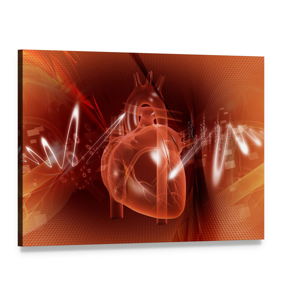Translucent Anatomical Heart with Digital Grid Canvas Wall Art, single panel gallery wrapped canvas, angled product view