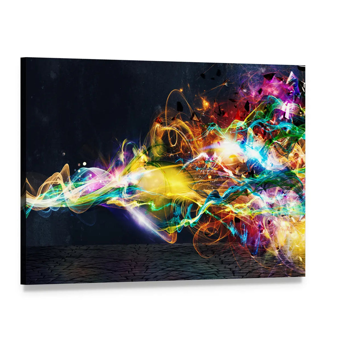 Colorful Light in Motion Canvas Wall Art, single panel gallery wrapped canvas, angled product view