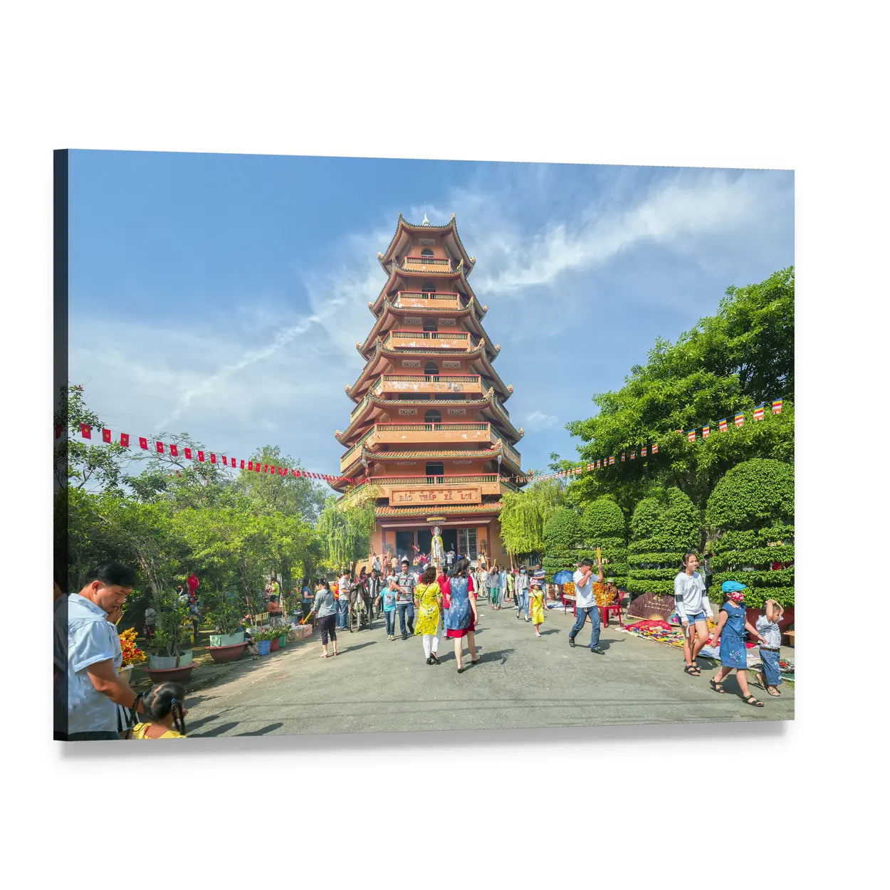 Ho Chi Minh City Pagoda Courtyard Canvas Wall Art, single panel gallery wrapped canvas, angled product view
