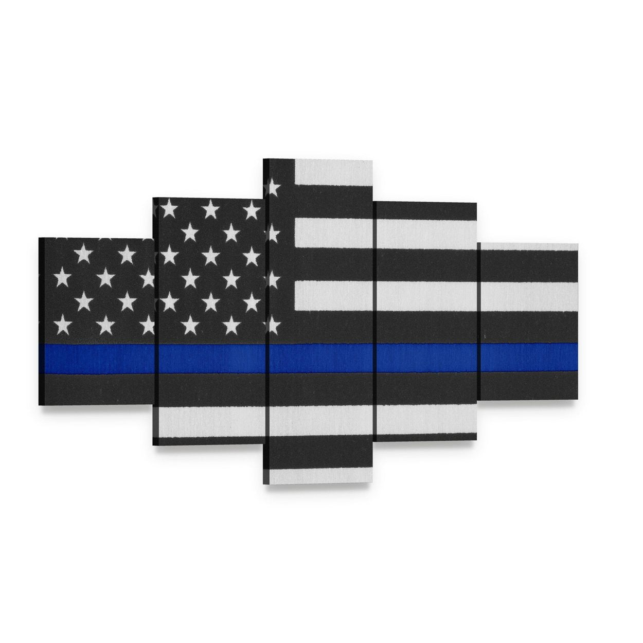 Thin Blue Line American Police Flag Canvas Wall Art, 5 panel 5 Star layout gallery wrapped canvas set, angled product view
