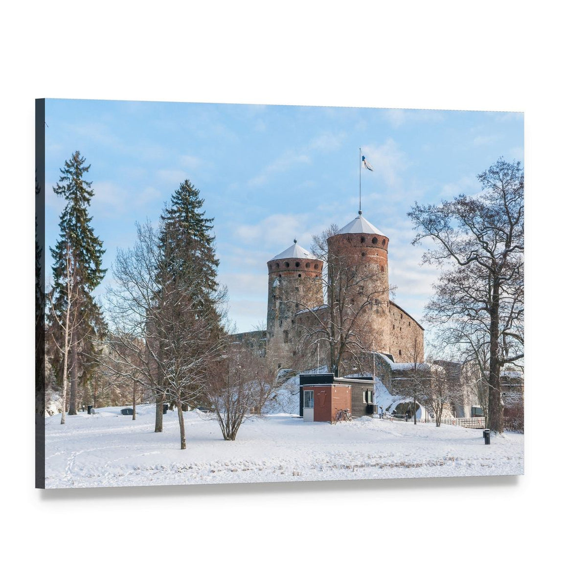 Olavinlinna Castle in Winter Canvas Wall Art, single panel gallery wrapped canvas, angled product view