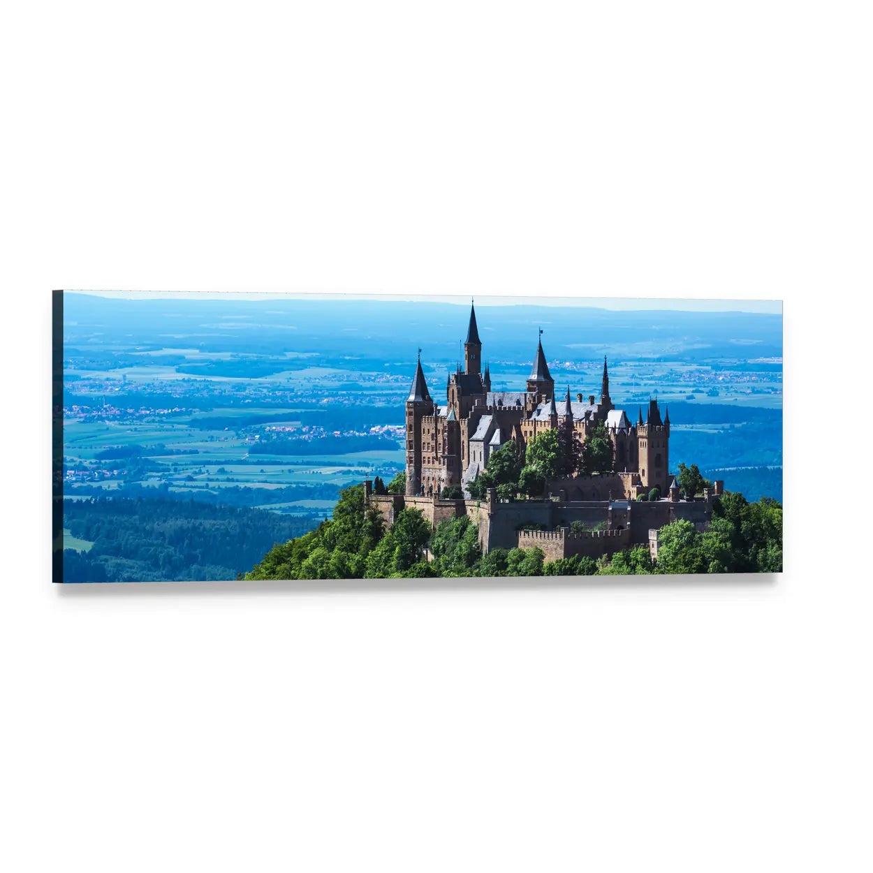 Burg Hohenzollern Hilltop Castle Panoramic Canvas Wall Art, single panel gallery wrapped canvas, angled product view