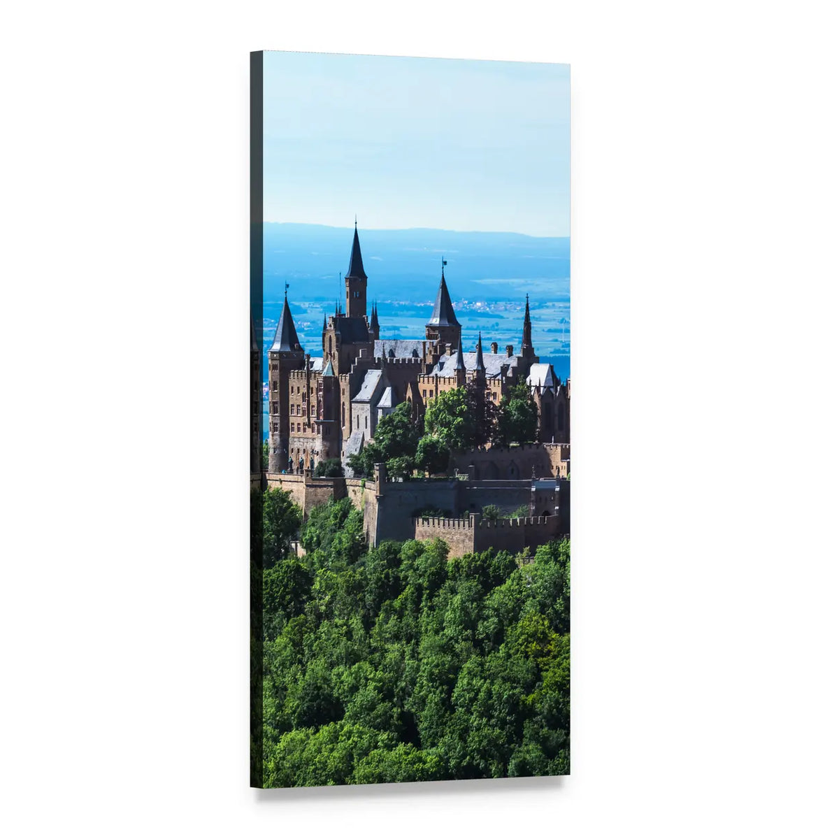Hohenzollern Castle on Forested Hill Vertical Canvas Wall Art, 1 panel 1 Vertical layout gallery wrapped canvas set, angled product view