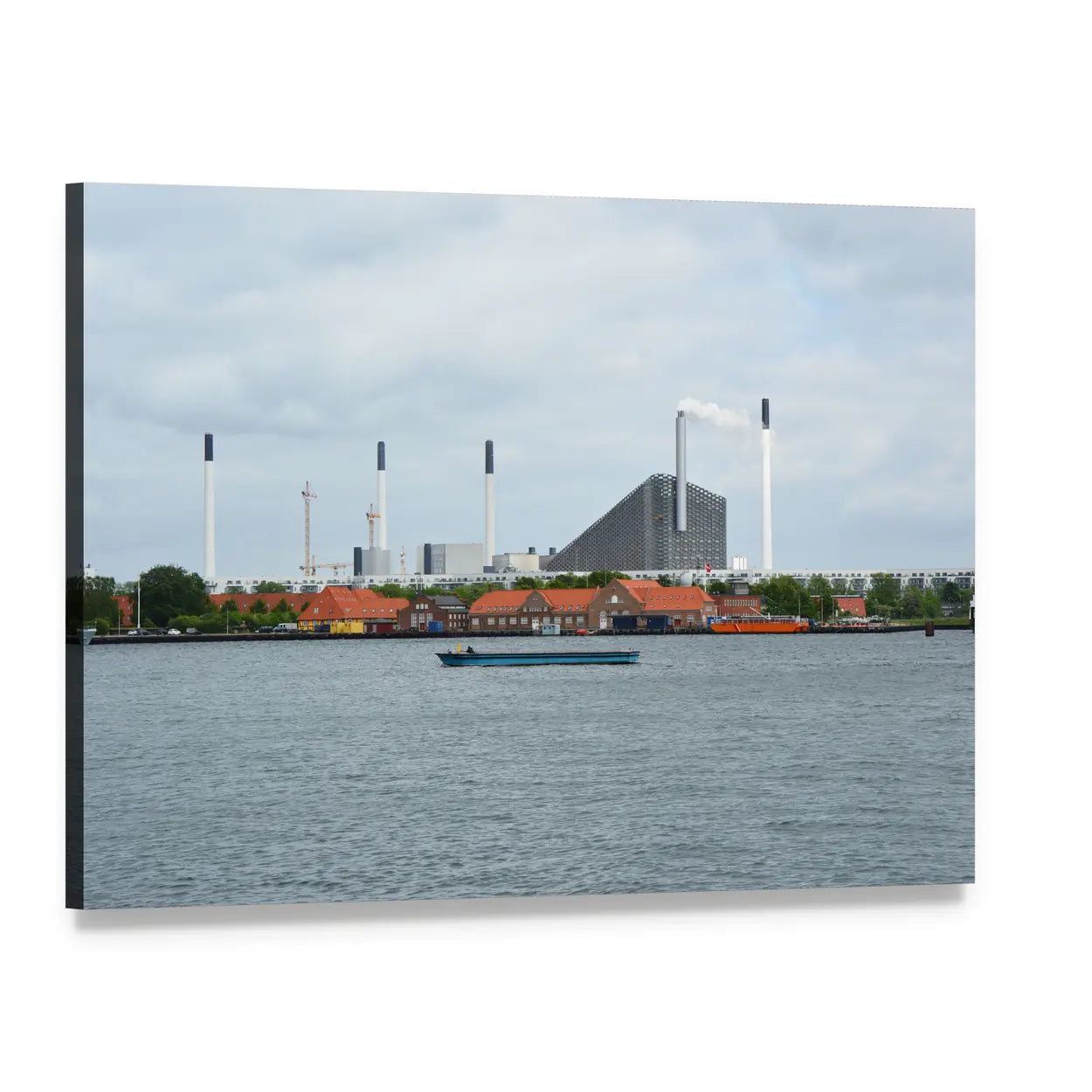 Copenhagen Incinerator on the Waterfront Canvas Wall Art, single panel gallery wrapped canvas, angled product view