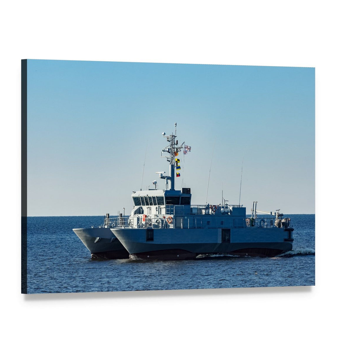 Two Gray Navy Ships at Sea Canvas Wall Art, single panel gallery wrapped canvas, angled product view