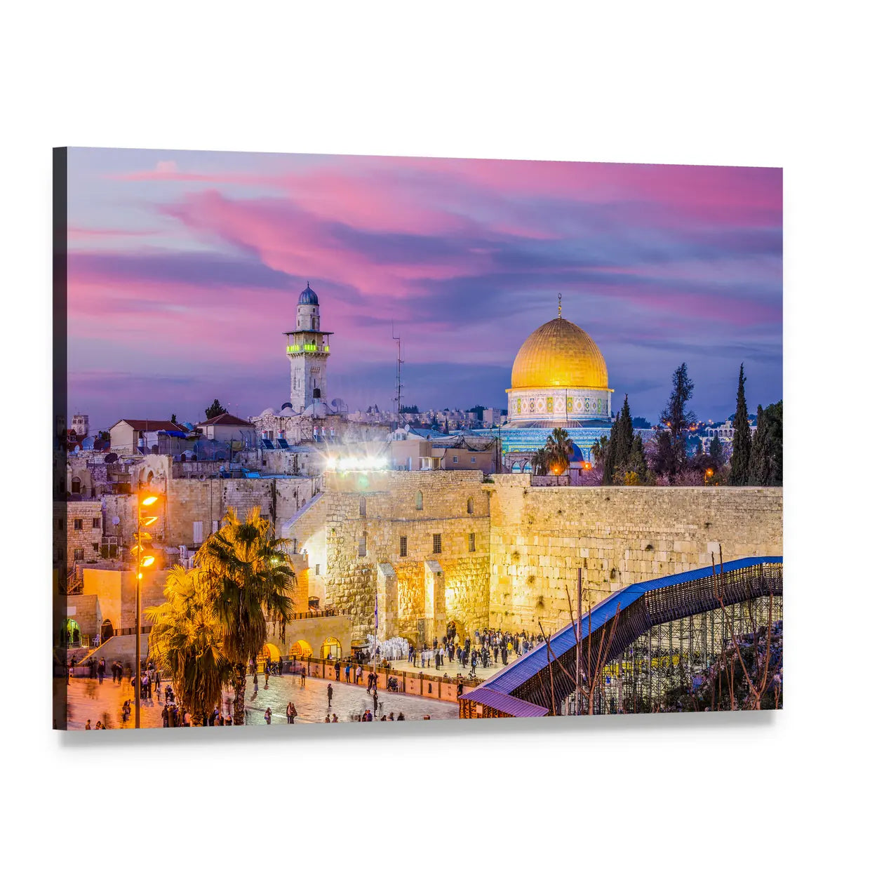 Western and Dome of the Rock, Jerusalem Canvas Wall Art, single panel gallery wrapped canvas, angled product view