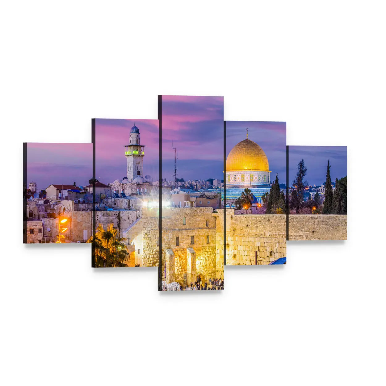 Western and Dome of the Rock, Jerusalem Canvas Wall Art, 5 panel 5 Star layout gallery wrapped canvas set, angled product view