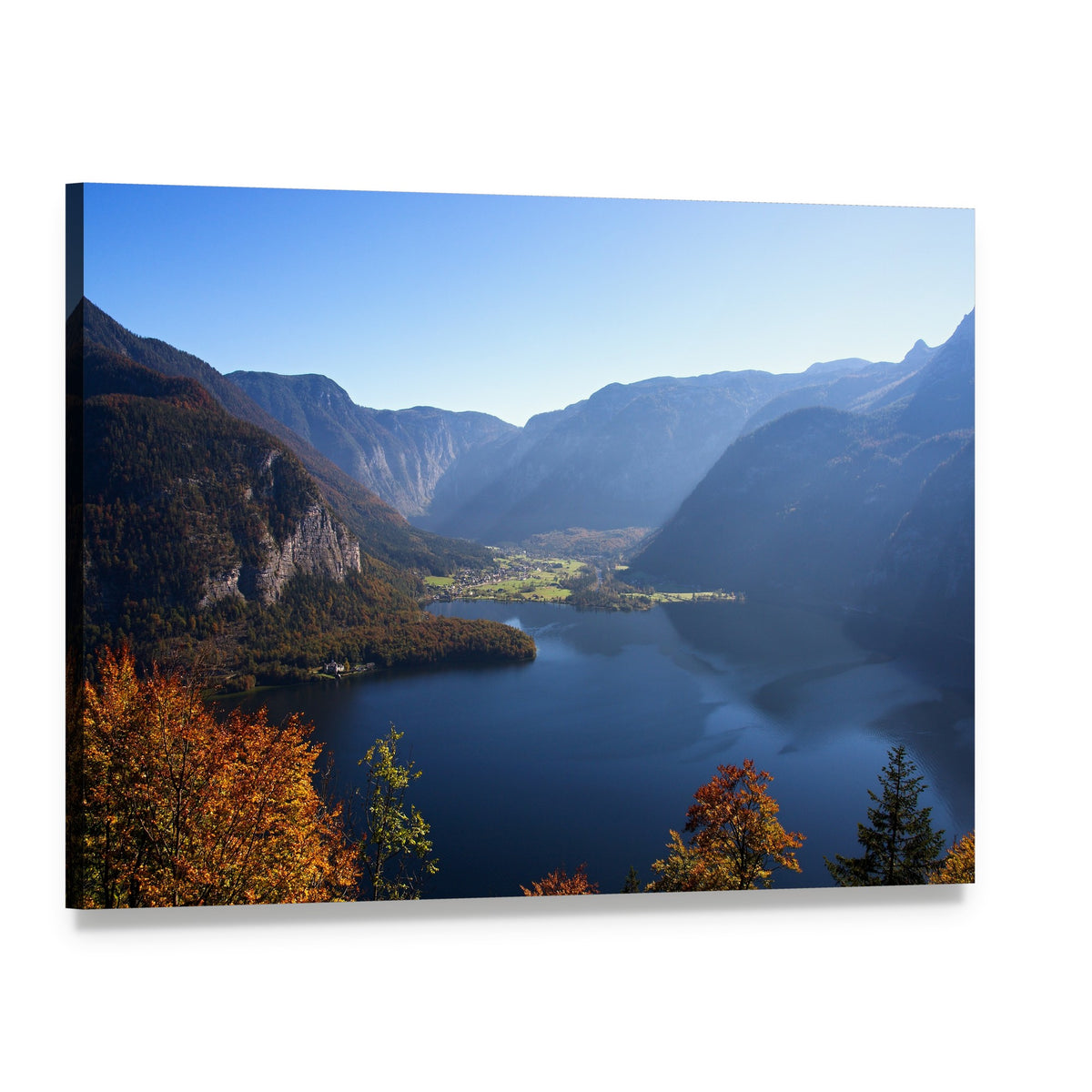 Serene Mountain Lake in Austria Canvas Wall Art, single panel gallery wrapped canvas, angled product view
