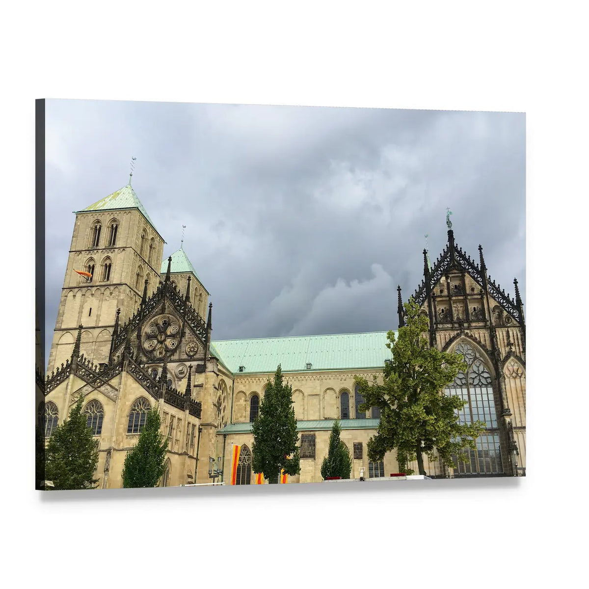 Gothic Cathedral with Stained Glass Canvas Wall Art, single panel gallery wrapped canvas, angled product view
