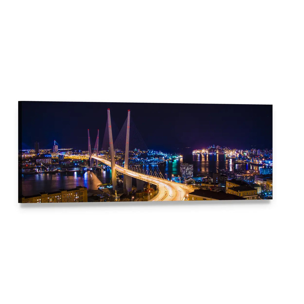 Hali Bridge at Night Panoramic Canvas Wall Art, single panel gallery wrapped canvas, angled product view