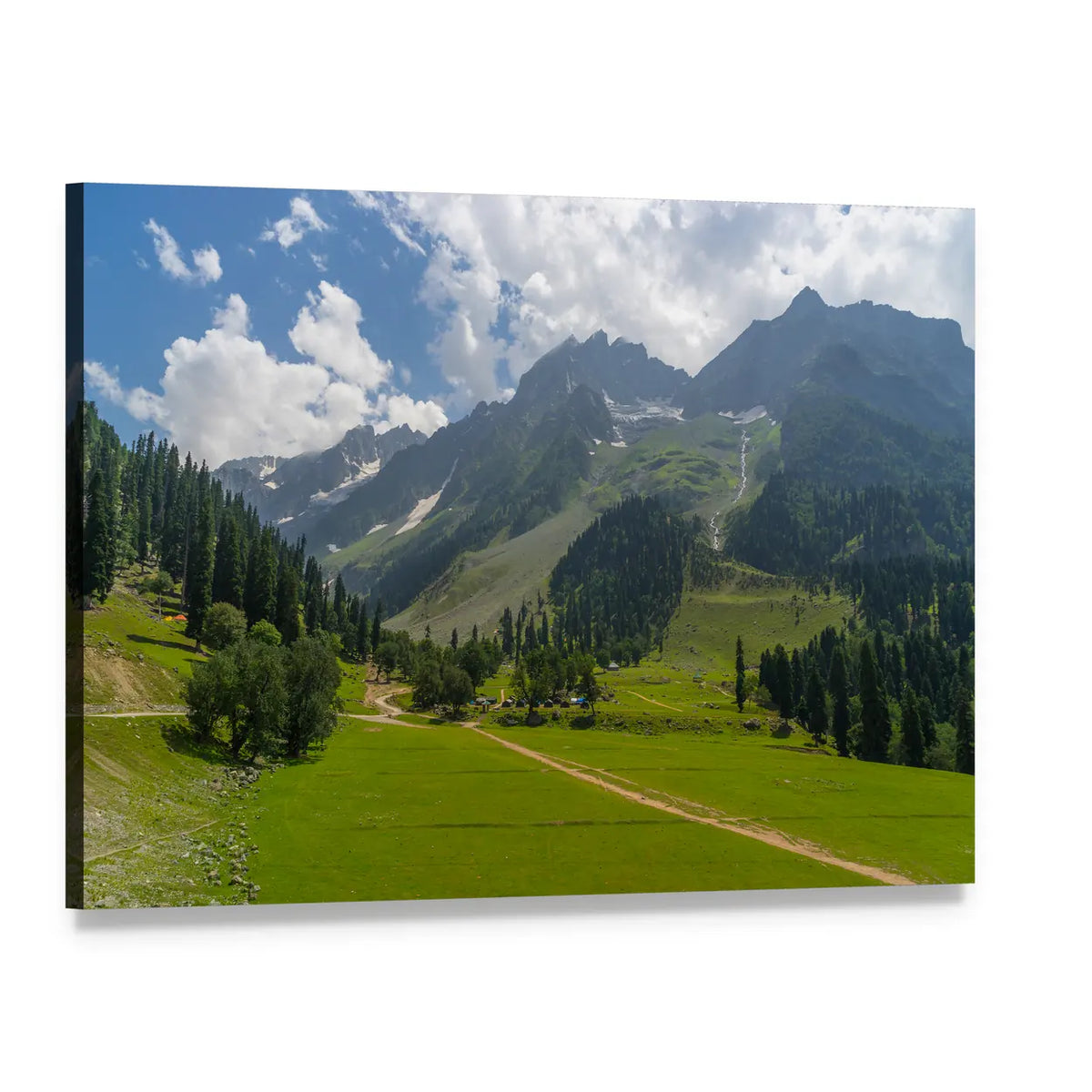 Mountain Valley with Winding Dirt Road Canvas Wall Art, single panel gallery wrapped canvas, angled product view