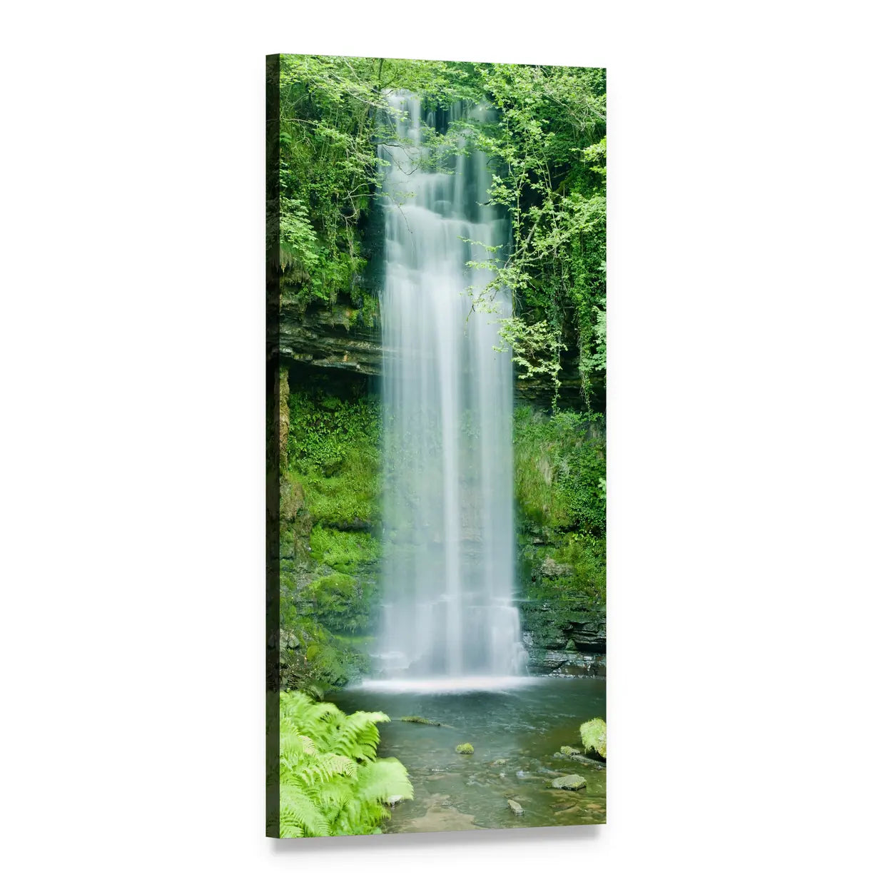 Glencar Waterfall Ireland Vertical Canvas Wall Art, 1 panel 1 Vertical layout gallery wrapped canvas set, angled product view
