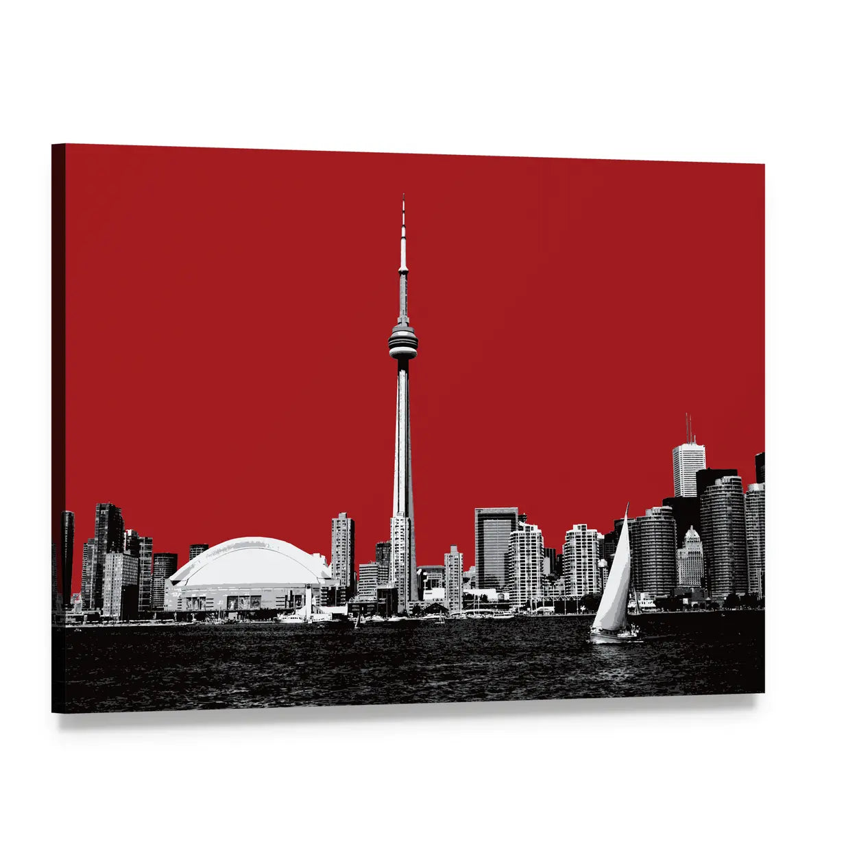 Toronto Skyline with Red Sky Canvas Wall Art, single panel gallery wrapped canvas, angled product view