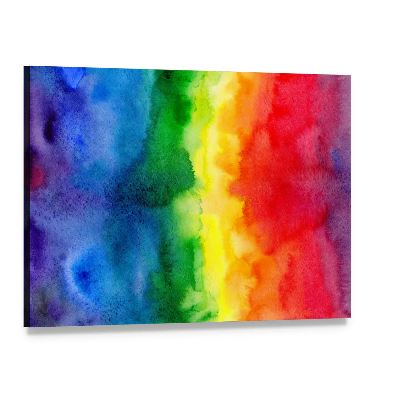 Watercolor Rainbow Gradient Canvas Wall Art, single panel gallery wrapped canvas, angled product view