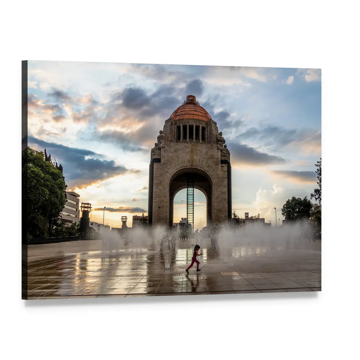 Monumento a La Revolución Fountain at Sunset Canvas Wall Art, single panel gallery wrapped canvas, angled product view