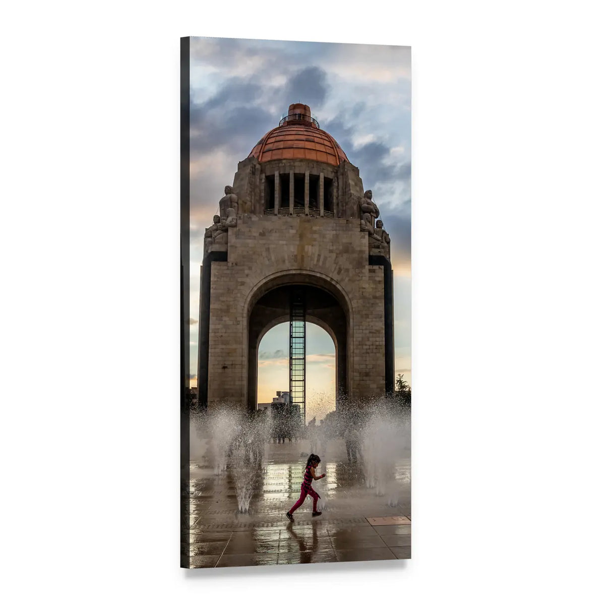 Monumento a La Revolución at Dusk Vertical Canvas Wall Art, 1 panel 1 Vertical layout gallery wrapped canvas set, angled product view