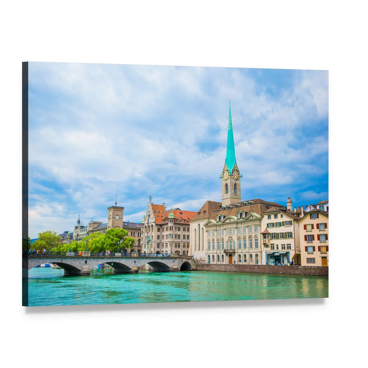 Historic Zurich City Center Canvas Wall Art, single panel gallery wrapped canvas, angled product view