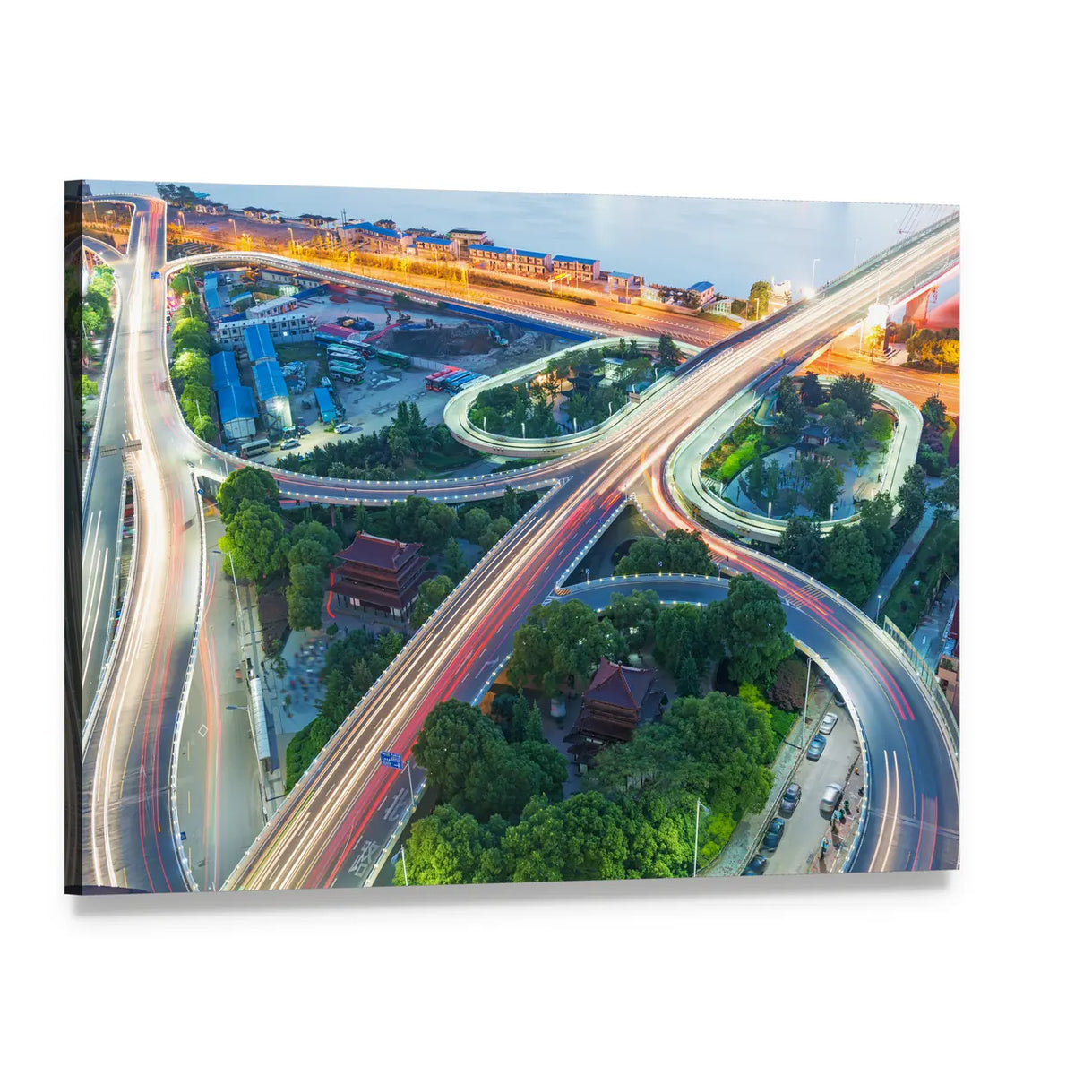 Shanghai Interchange Overpass at Night Canvas Wall Art, single panel gallery wrapped canvas, angled product view
