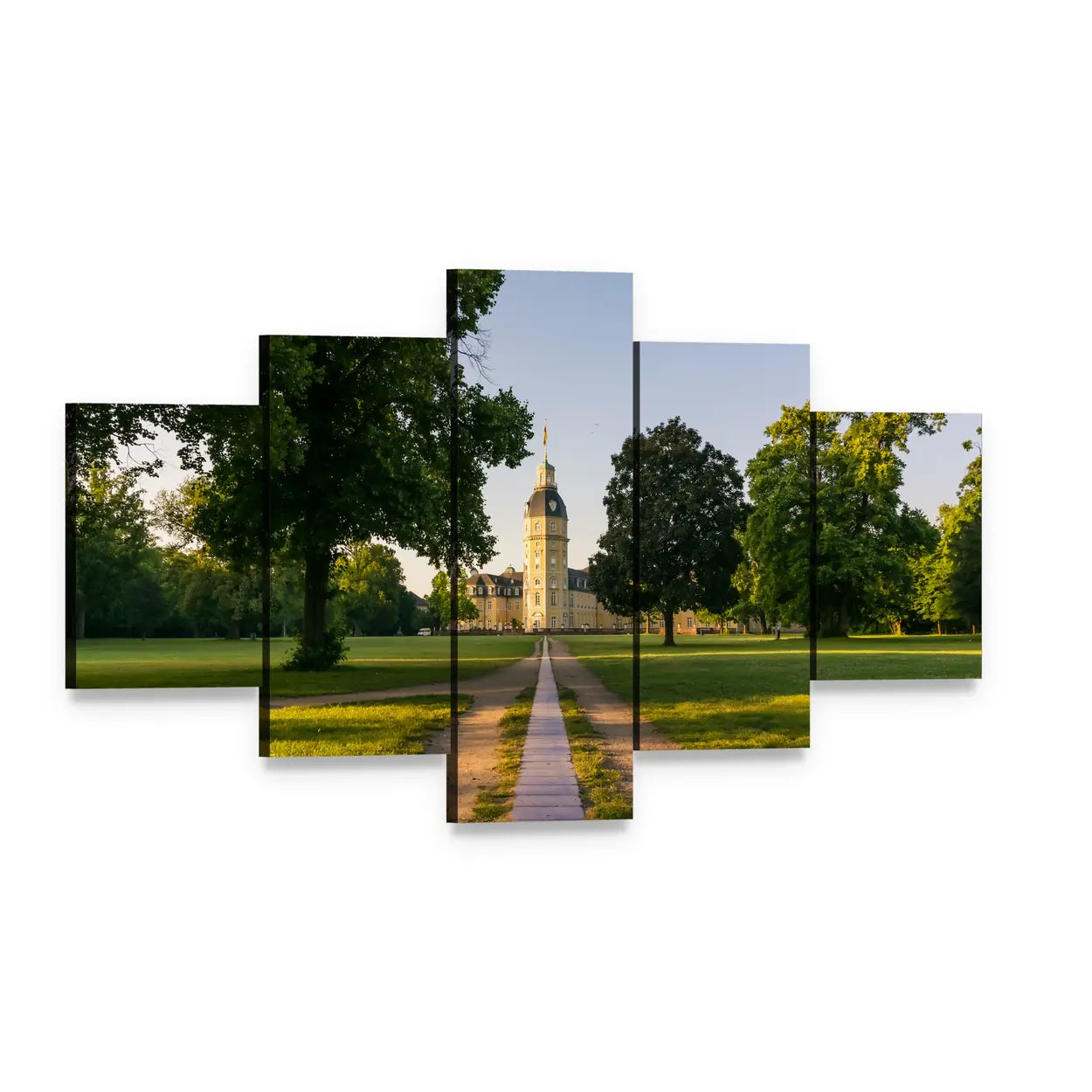 Karlsruhe Palace Tree-lined Path Canvas Wall Art, 5 panel 5 Star layout gallery wrapped canvas set, angled product view