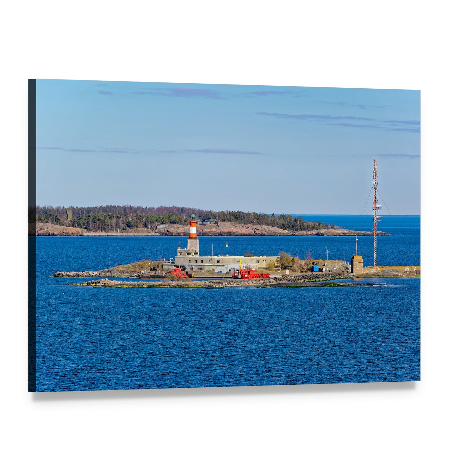 Harmaja Island Lighthouse and Sea Canvas Wall Art, single panel gallery wrapped canvas, angled product view