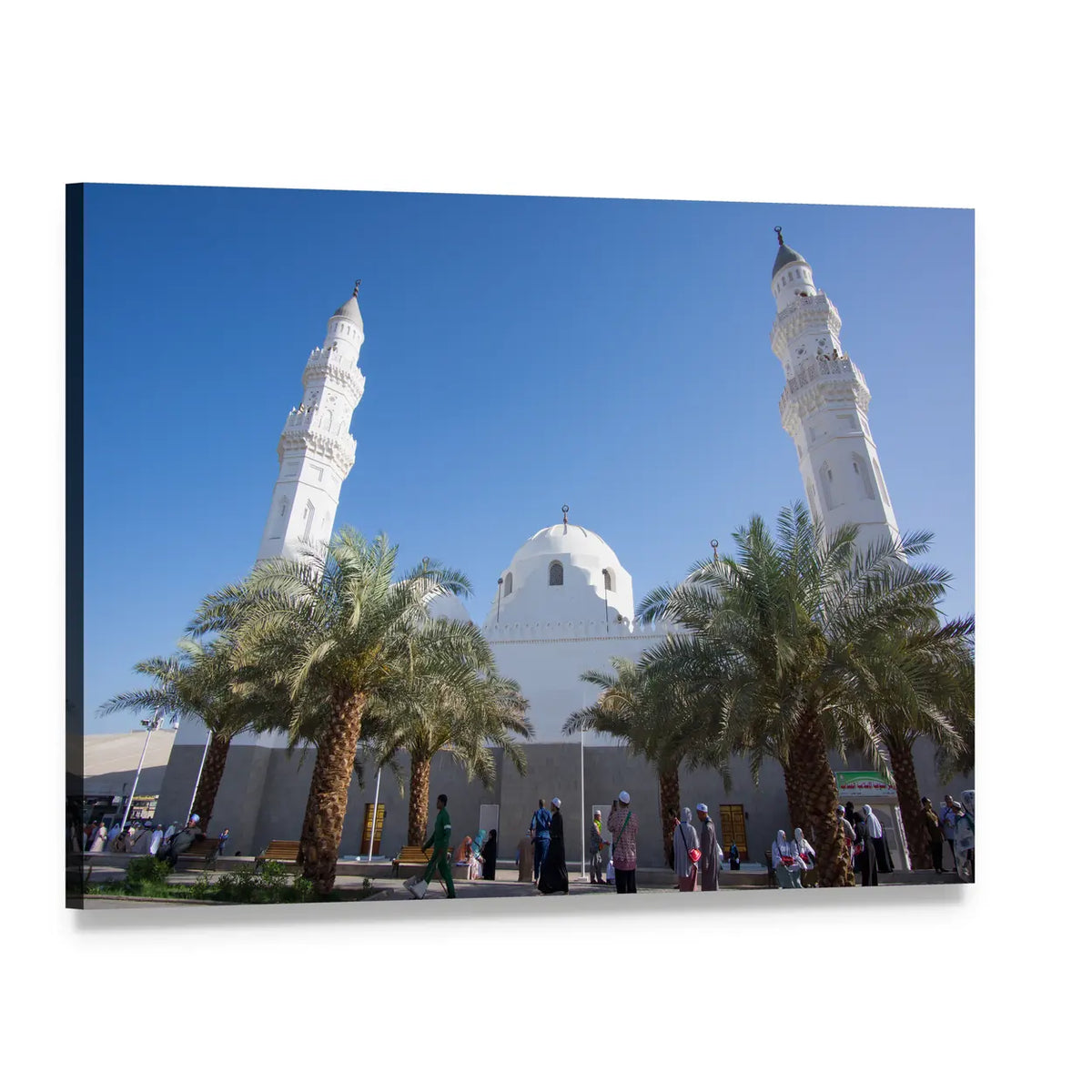 Quba Mosque Medinah Minarets and Dome Canvas Wall Art, single panel gallery wrapped canvas, angled product view