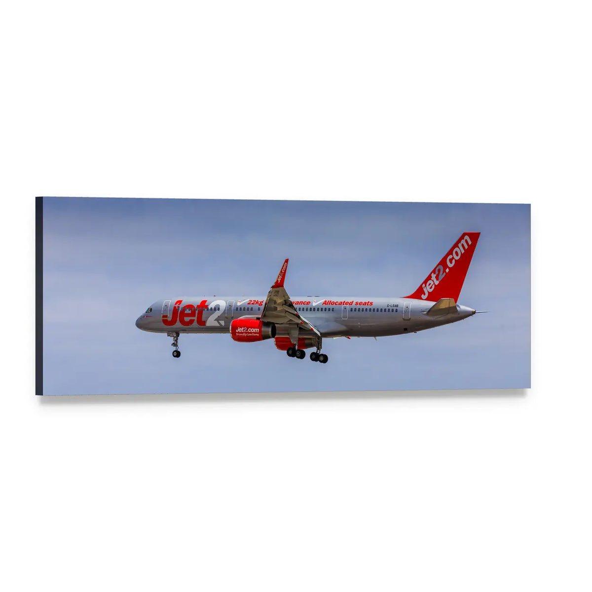 Boeing 757 Jet2 Livery Side Profile Panoramic Canvas Wall Art, single panel gallery wrapped canvas, angled product view