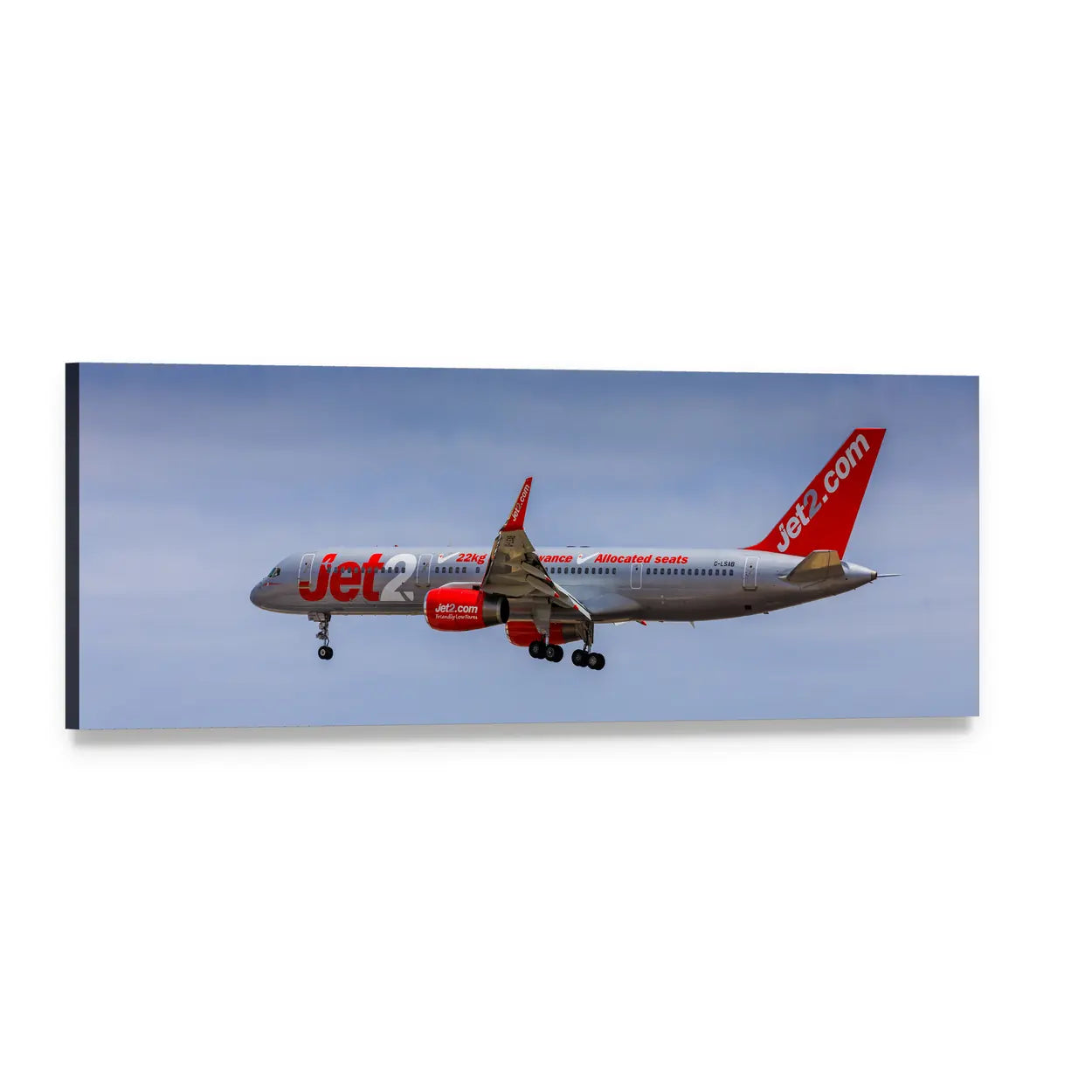 Boeing 757 Jet2 Livery Side Profile Panoramic Canvas Wall Art, single panel gallery wrapped canvas, angled product view