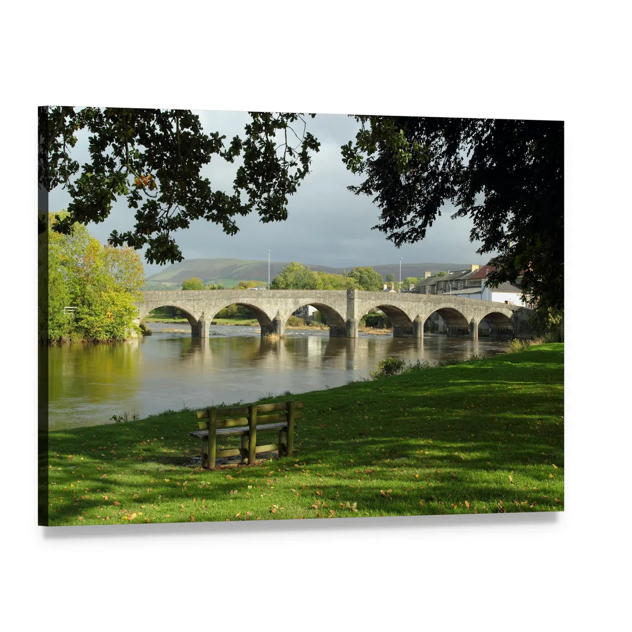 Bridge Over River Wye Canvas Wall Art, single panel gallery wrapped canvas, angled product view