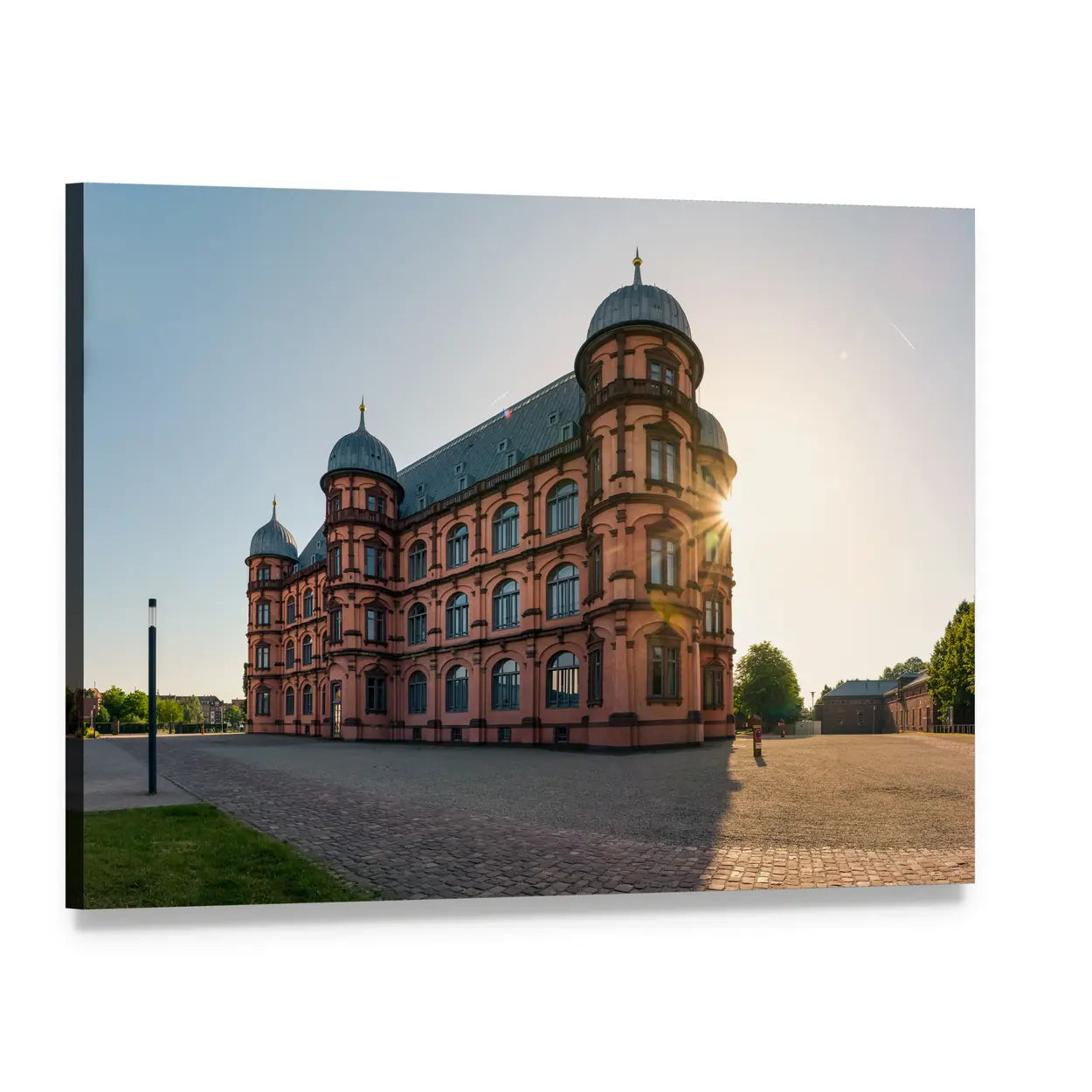 Gottesaue Palace at Sunset Canvas Wall Art, single panel gallery wrapped canvas, angled product view