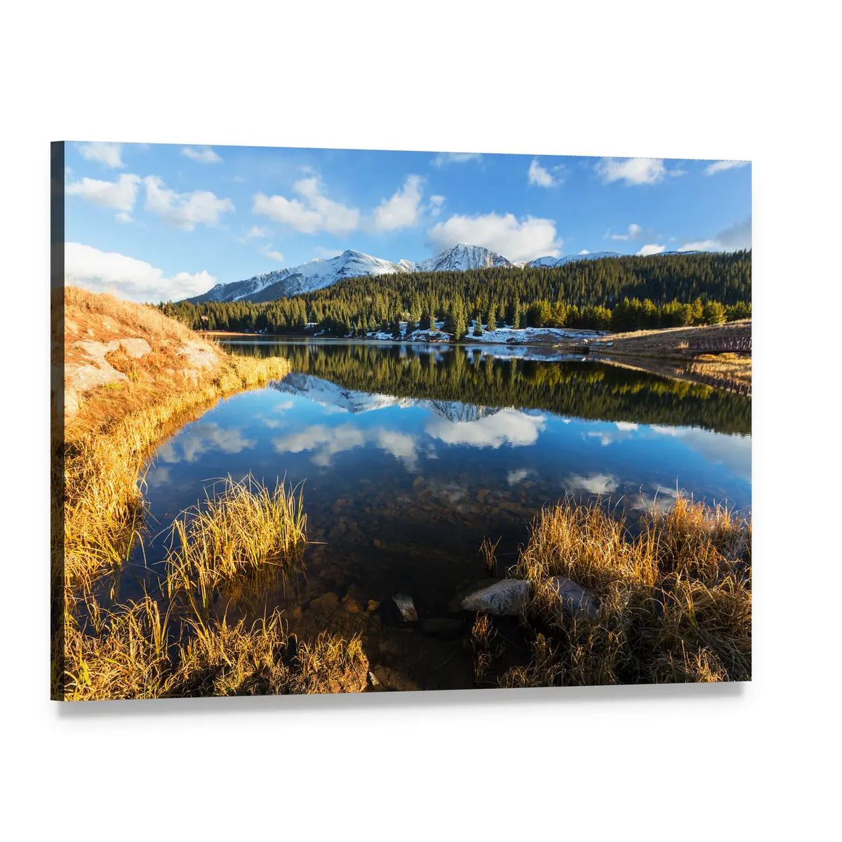 Colorado Rocky Mountain Lake Reflection Canvas Wall Art, single panel gallery wrapped canvas, angled product view