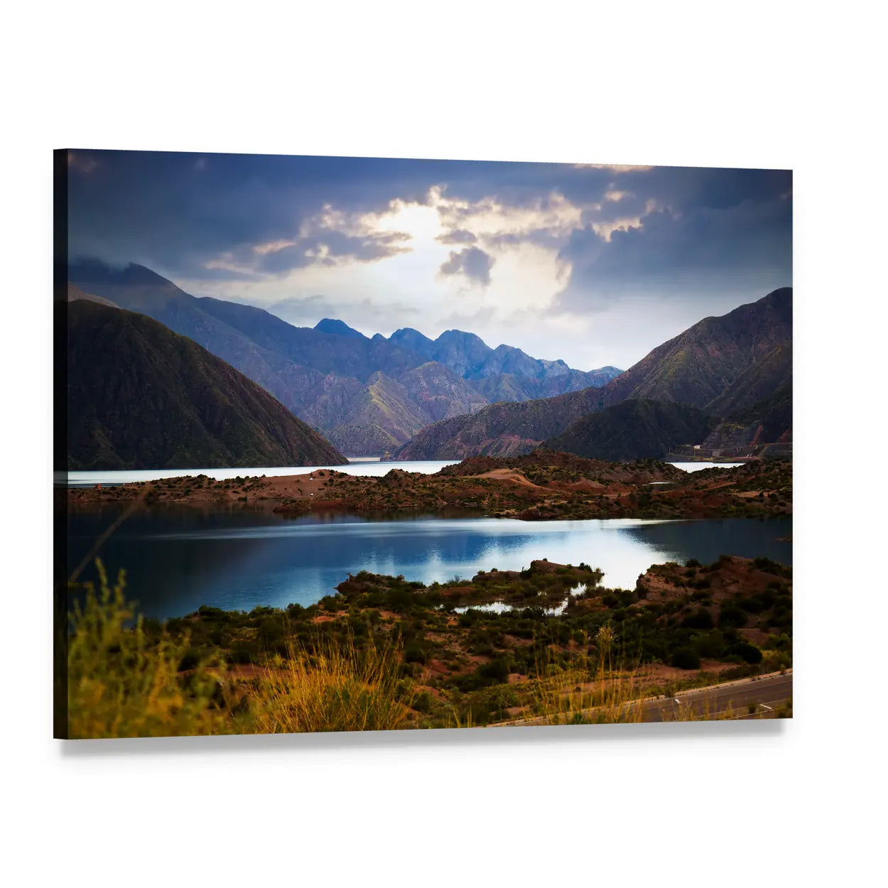 Lake Near the Andes Canvas Wall Art, single panel gallery wrapped canvas, angled product view