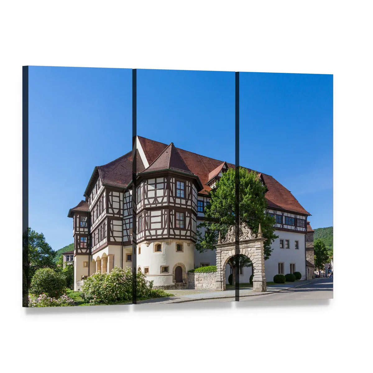 Castle in Bad Urach Canvas Wall Art, 3 panel 3 Horizontal layout gallery wrapped canvas set, angled product view