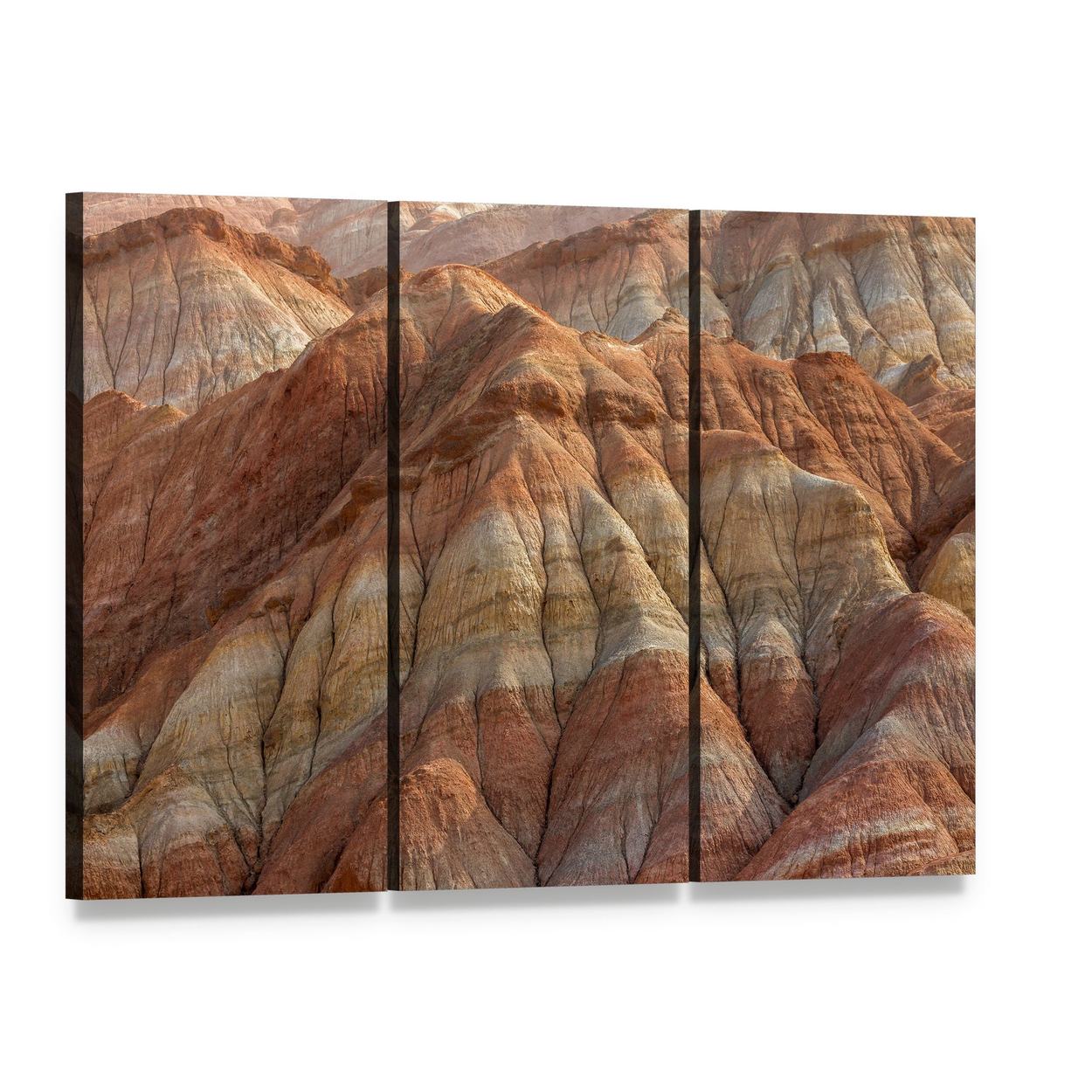 Rainbow Mountains in Chinese Geopark Canvas Wall Art, 3 panel 3 Horizontal layout gallery wrapped canvas set, angled product view