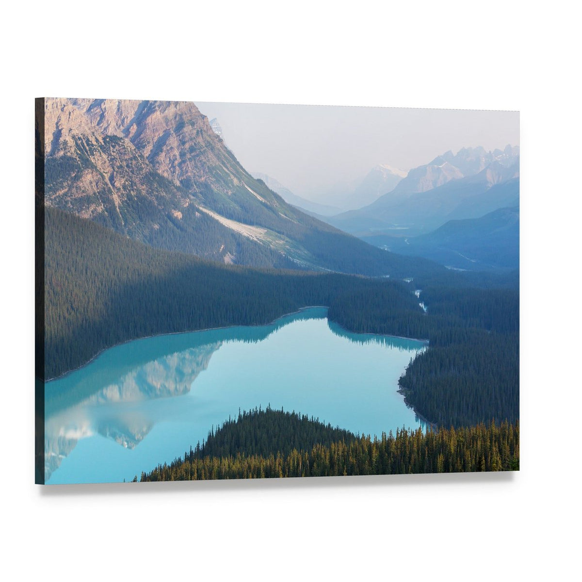 Misty Morning at Peyto Lake Canvas Wall Art, single panel gallery wrapped canvas, angled product view